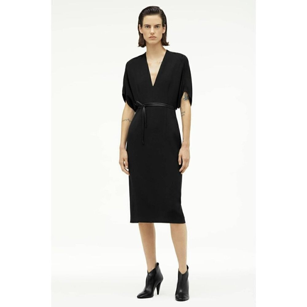 NWT zara narciso rodriguez black v neck midi dress size L